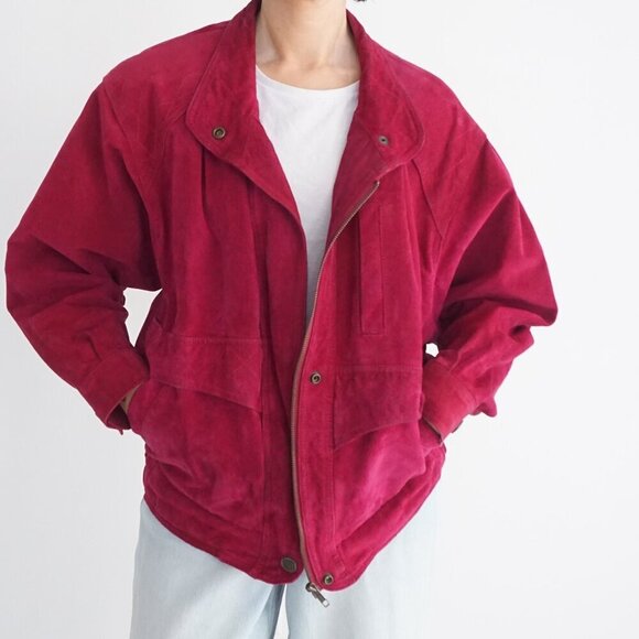 Jackets & Blazers - Vintage Just Petites Red Suede Leather Zip Jacket Minimalist Classic Cropped L